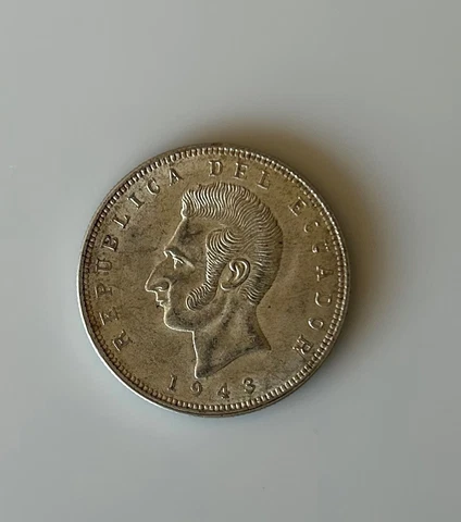 ECUADOR 5 Sucres 1943 (Silver Coin Mexico) Big Coin Cover