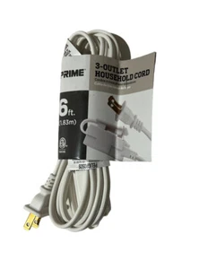 Prime Wire & Kabel 6 Fuß 16/2 SPT-2 3-Ausgänge Haushaltskabel, weiß - Bild 1 von 2