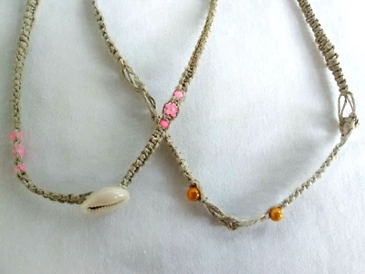 Lote 2 Collares Surfer Gargantilla Trenzada Cáñamo Tribal 16/18" Vendedor EE. UU. Nuevo Foto 1 de 4