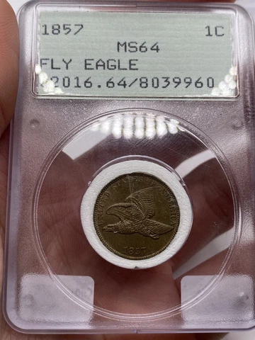 1857 Flying Eagle Cent MS64 In A RARE RATTLER HOLDER With A Styrophoam Insert PQ Cover