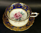Paragon Gold Brocade Blue Cabbage Rose Cup & Saucer Double Warrant England Mabq