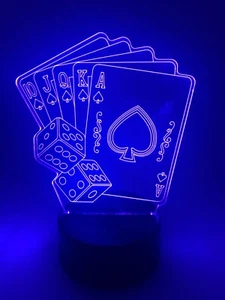 3D Playing Cards Lamp 7 Colour Change LED Night Light Bedroom Desk Lamp Gift New - Picture 1 of 12