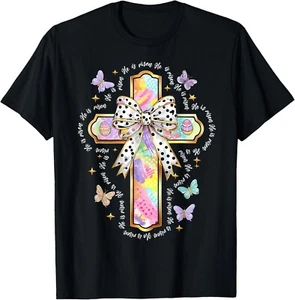 He Is Risen Easter Floral Cross Jesus T-Shirt unisex T-Shirt - Picture 1 of 2