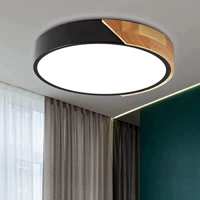 LED Ceiling Light Fixture, Modern 12" Minimalist Round Wood  - Image 1 of 3