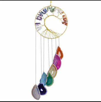 Rebanada de ágata carillón de viento chakra piedra cristal curativo adorno arco iris venta de regalo Foto 1 de 4