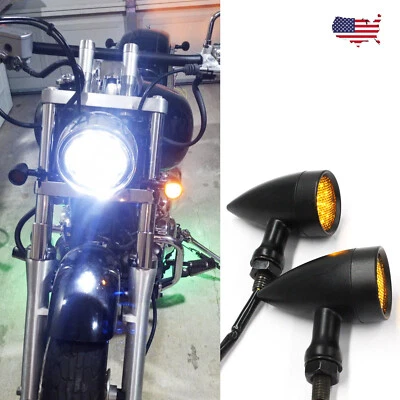 Bullet Motorcycle LED Turn Signals Amber Light Brake Lights For Harley Davidson - Image 1 of 4