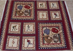 4 Baseball Bases Loaded Sports Pillow Panels Fabric 100% Cotton Quilt Sew - Picture 1 of 1
