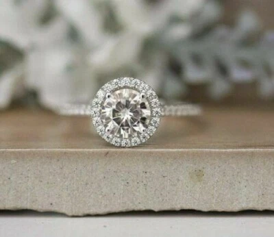 14K White Gold Round Cut Moissanite Eternity Band Ring for Women 1.20 Ct - Image 1 of 4