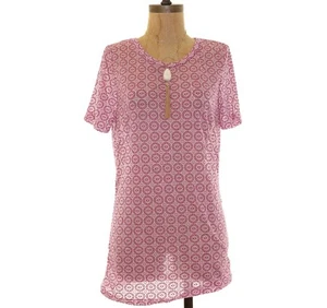 Free People Intimately Sheer Top Size S Short Sleeve Geometric Dark Pink NWT B38 - Picture 1 of 3