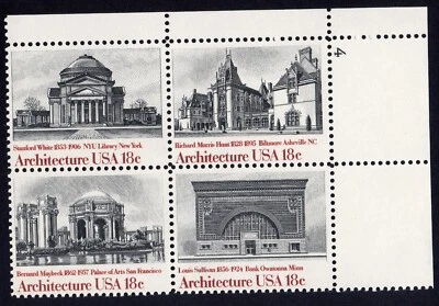 Scott #1931a Architecture Plate Block of 4 Stamps - MNH P#4 - Image 1 of 2