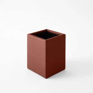 Schreibtisch Stiftehalter Echtes Leder Orange Braun - Quadratisches Design - Bild 1 von 5