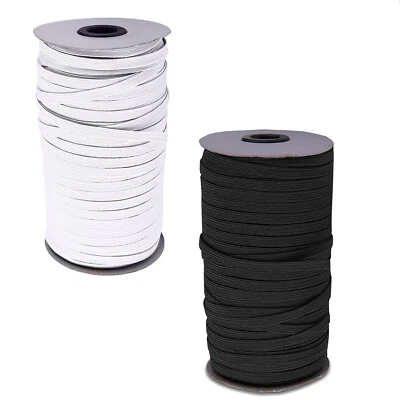 Blanco / Negro Cordón Elástico Ancho 1mm-75mm Redondo / Plano para Costura Ropa - Imagen 1 de 4