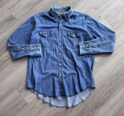 Vintage 70s 80s Wrangler Men's Pearl Snap Denim Jean Shirt Size Large Made USA - Image 1 of 4
