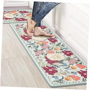 Kitchen Floor Mat Set of 2, Cushioned Anti Fatigue Kitchen 17"x59"+17"x29" Blue - Picture 1 of 7