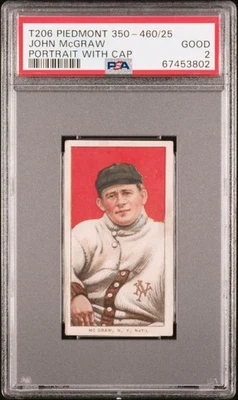 1909 - 11 T206 PIEDMONT 350-460/25 JOHN MCGRAW PORTRAIT 带帽 PSA 2 — 第 1/2 张图片