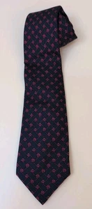 Hermes Paris Vintage 100% Silk Tie Navy Blue Background Burgundy Design - Picture 1 of 4
