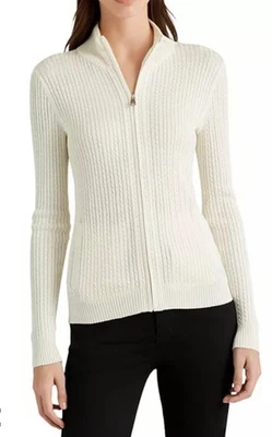 Cárdigan Ralph Lauren para mujer tejido con cable cuello falso crema, talla XXL clásico Foto 1 de 4