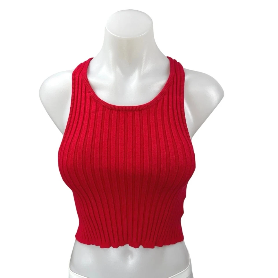 Тишина + шум красный ребристый вязаный спортивная спина без рукавов укороченный свитер верхний размер M - Изображение 1 из 4
