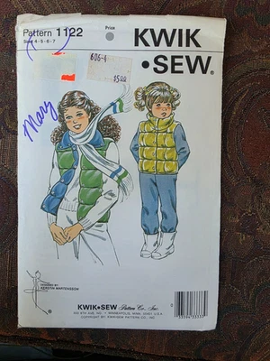 Pattern Kwik Sew 1122, girls’ vest vintage button-up, puffy outer wear sz4-7 - Image 1 of 2