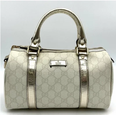 GUCCI 193604 Mini Boston Bag White/Gold GG Supreme Canvas/PVC Women's Fashion r - Image 1 of 3