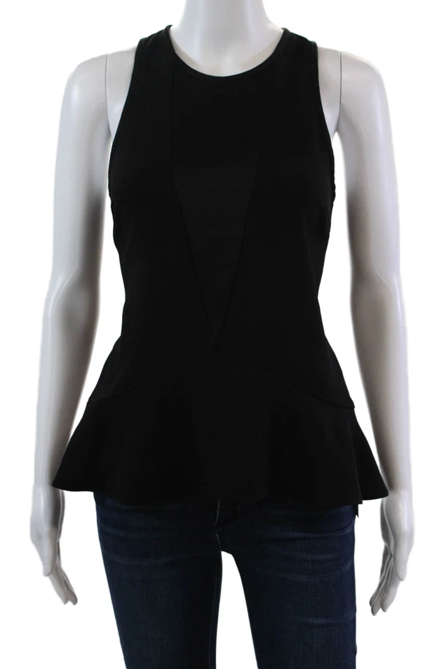 Camiseta sin mangas Trina Turk para mujer de seda cuello redondo sin mangas peplum negra talla pequeña Foto 1 de 4