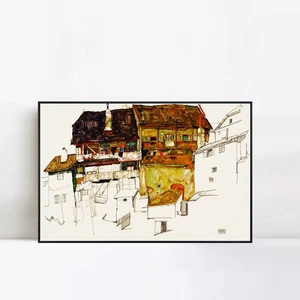 Framed Canvas Giclee Print Art Old Houses In Krumau by Egon Schiele Home Decor - Picture 1 of 23
