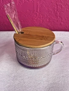 Neu irisierende Glas Regentropfen geprägt Teetasse, Overnight Oats, Kaffee mit Löffel - Bild 1 von 3