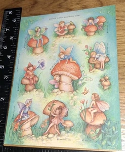 Vintage Stickers Hallmark  Scratch N Sniff Fairy Mushrooms 1 Sheet ,code20-1 - Picture 1 of 5