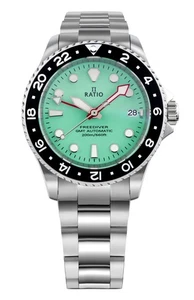 Orologio Uomo Ratio FreeDiver GMT Quadrante Verde Automatico Subacqueo 200M RTF059 - Foto 1 di 5
