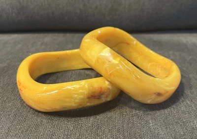 Juego de 2 brazaletes apilables asimétricos vintage caramelo amarillo mármol brillo Foto 1 de 4