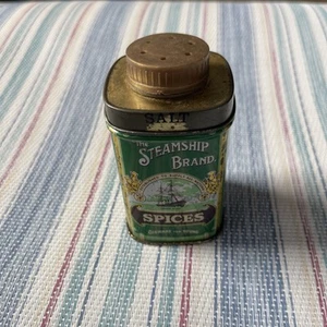 Vintage The Steamship Brand Spices Salt Tin, Stewart & Young, Glasgow 4” - Picture 1 of 5
