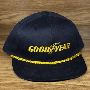 Vintage GOODYEAR Hat Snapback Cap Gold Rope Navy Blue Embroidered Swingster - Picture 1 of 7