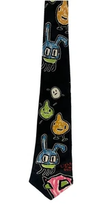 Vtg. Tamagotchi Bandai Lights Out Mens Tie Black Multicolored 1997 100% Poly - Picture 1 of 6