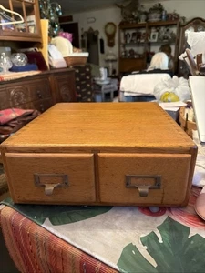 Vintage Antik zwei Schubladen Eiche Karten Katalog Kartei Aktenschrank Taubenschwanz Holz - Bild 1 von 19