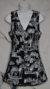 GUESS Black White Toile Sleeveless Romper Small Front Zip Pockets Cotton Blend - Picture 1 of 7