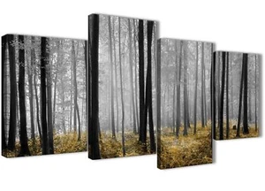 Large Yellow and Grey Forest Woodland Trees Bedroom Canvas Decor - 4384 - 130cm - Picture 1 of 5