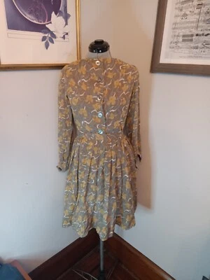 Vintage 60s Dress Set, Top and Skirt Brown Floral XS Retro Skirt Two Piece  - Image 1 of 4