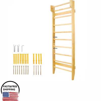 Swedish Ladder Wall Mounted Solid Wood Pull Up Bar Indoor Home Gym Stall Bar - Image 1 of 4