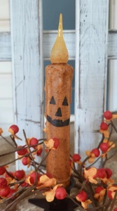 Primitive Jack-o-Lantern Timer Taper Candle Silicone Flicker Bulb NEW - Picture 1 of 3