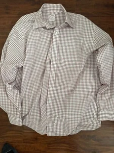 Brooks Brothers Herren Gr. L rot weiß kariert Knopfleiste bügelfrei Supima Baumwolle Hemd - Bild 1 von 3