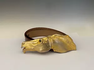 Vintage Christopher Ross 1985 22k Golden Horse Head Buckle with Brown Belt - Picture 1 of 10