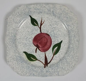 Blue Ridge Southern Potteries ~ 7.5" Square Plate ~ Red Apples on Spattered Blue - Picture 1 of 5