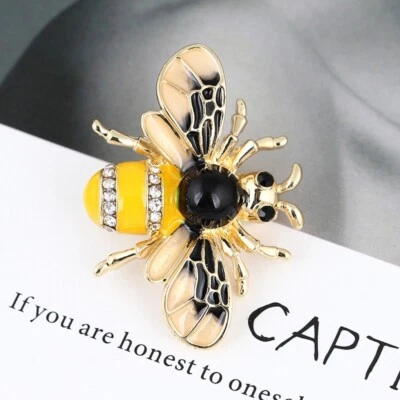 SMALL CUTE HONEY BEE INSECT BUG LAPEL BROOCH PIN~VINTAGE STYLE~RHINESTONE ENAMEL - Image 1 of 4