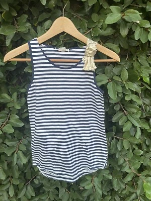 Girl's CREWCUTS Blue White Sleeveless Top with Gold Knot Accent Size 14 - Image 1 of 3