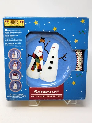 Sakura Debbie Mumm Set of 4 Snowman 8" Salad Dessert Plates Christmas Orig Box - Image 1 of 3