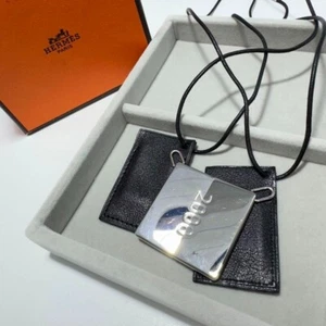 Hermes Necklace Pair 2000 Metal Leather Silver Black Women's Used Japan 1127 90 - Picture 1 of 17