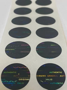 100 ETICHETTE VUOTE DI SICUREZZA OLOGRAMMA ANTIMANOMISSIONE COLORATA NERA EVIDENTE .65 POLLICI ROTONDE - Foto 1 di 2