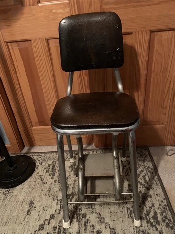 Vintage Mid Century Kitchen Step Stool Chair Wood Steps Painted On Cover