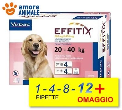 VIRBAC EFFITIX per cani da 20-40 kg - 1 / 4 / 8 / 12 pipette Antiparassitario Spot-On