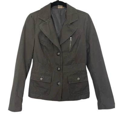 Blazer Ambition Chaqueta Militar Pequeño Botón Frontal Cremallera Bolsillo Verde Ejército Foto 1 de 4